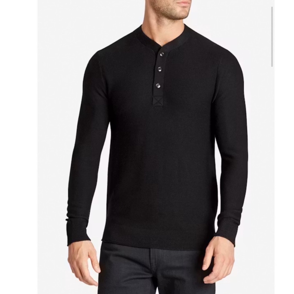 Bonobos Mens Merino Henley Sweater Black Slim XXL Long Sleeve Wool Knit Pullover